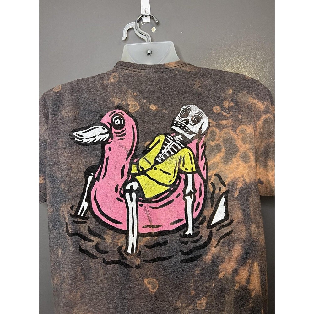 Call Your Mother Shirt Mens Large Brown Bleach Tie Dye Skeleton Pool Float Tee